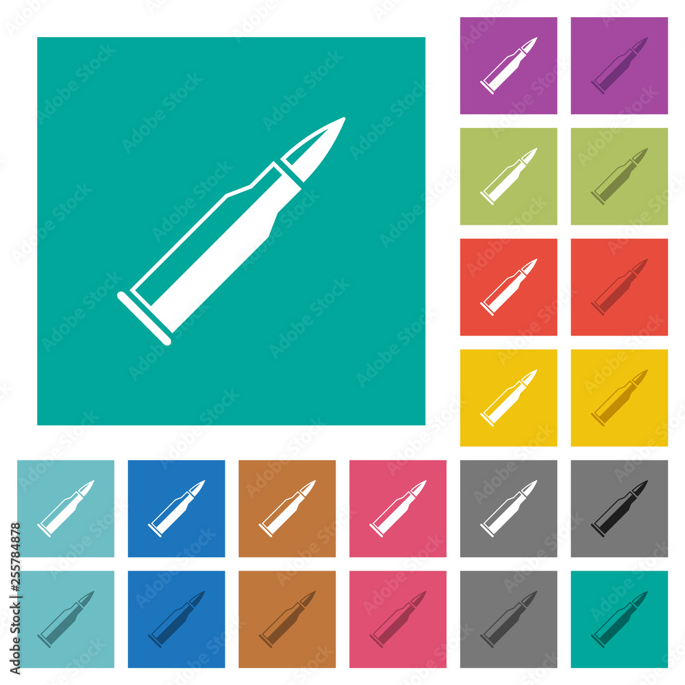Bullet rifle ammo with gloss square flat multi colored icons Bullet rifle ammo with gloss square flat multi colored icons