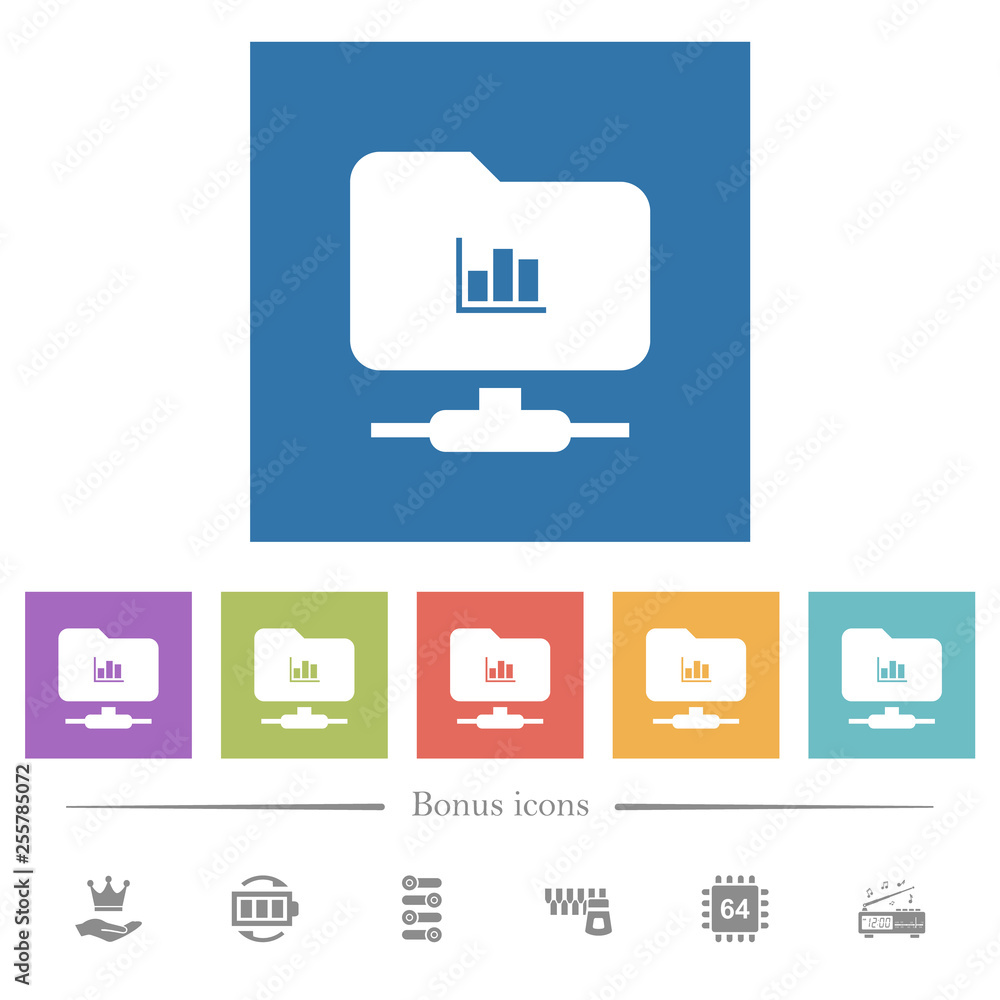 FTP statistics flat white icons in square backgrounds