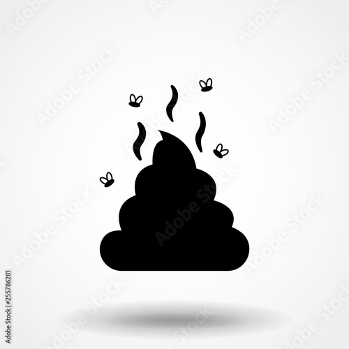 Simple poop illustration. Pile of shit with flies. Black and white vector icon.