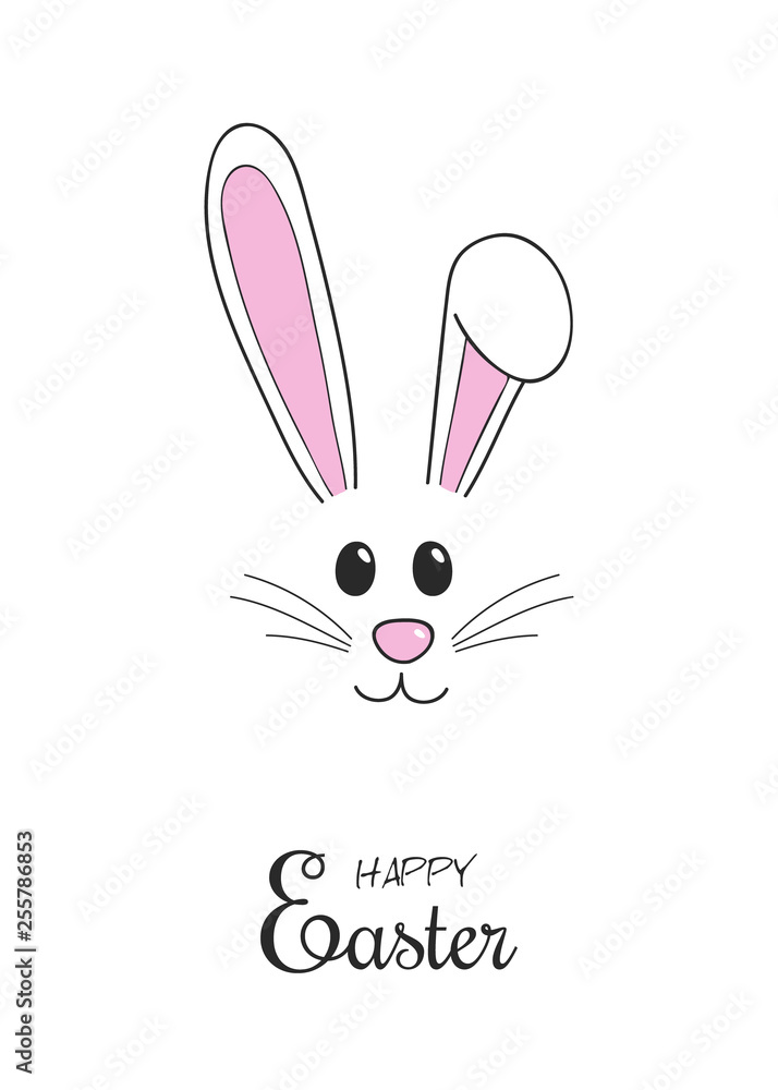 Easter greeting card with cute hand drawn bunny. Vector