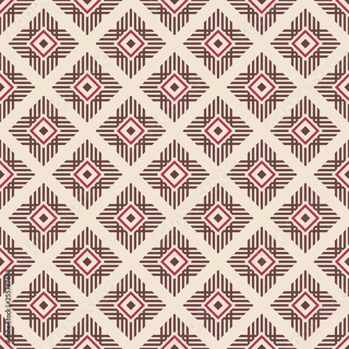 Abstract ethnic geometric pattern. Regularly repeating lines, rhombuses.