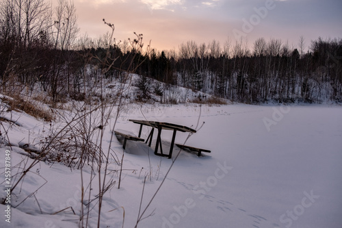 Park bench table winter season © Martin