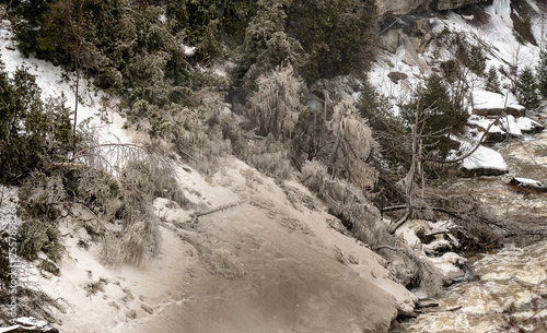 Winter waterfall ice river