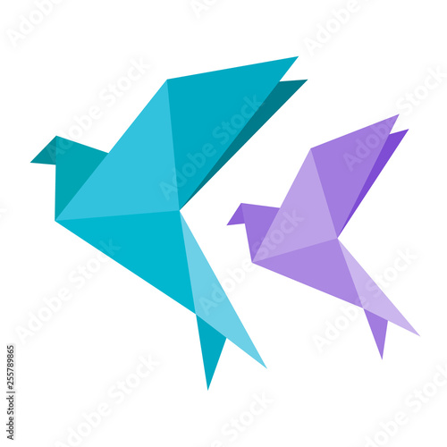 Origami dove bird blue and vilotet icon. Geometric line shape for art of folded paper. Simple flat vector eps10 illustration