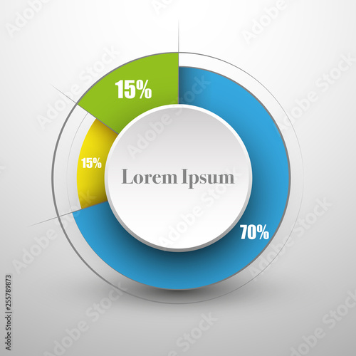 Business colorful pie chart template with big circle in the center. Background for your documents, web sites, reports, presentations and infographics