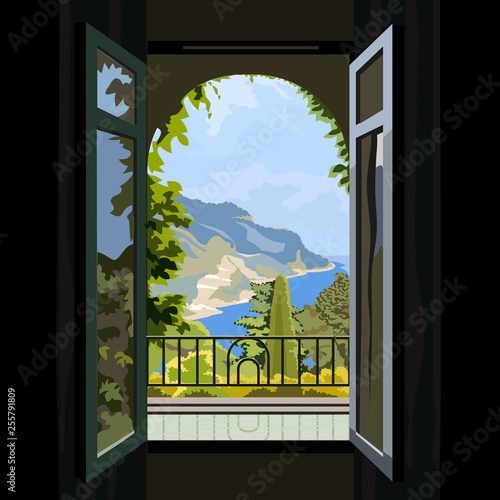 Villa window view of the ocean