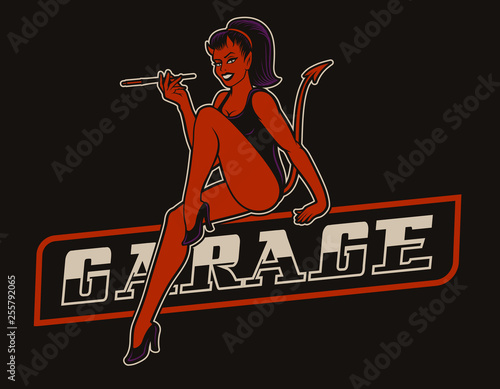 Vector coloured illustration of a devil girl