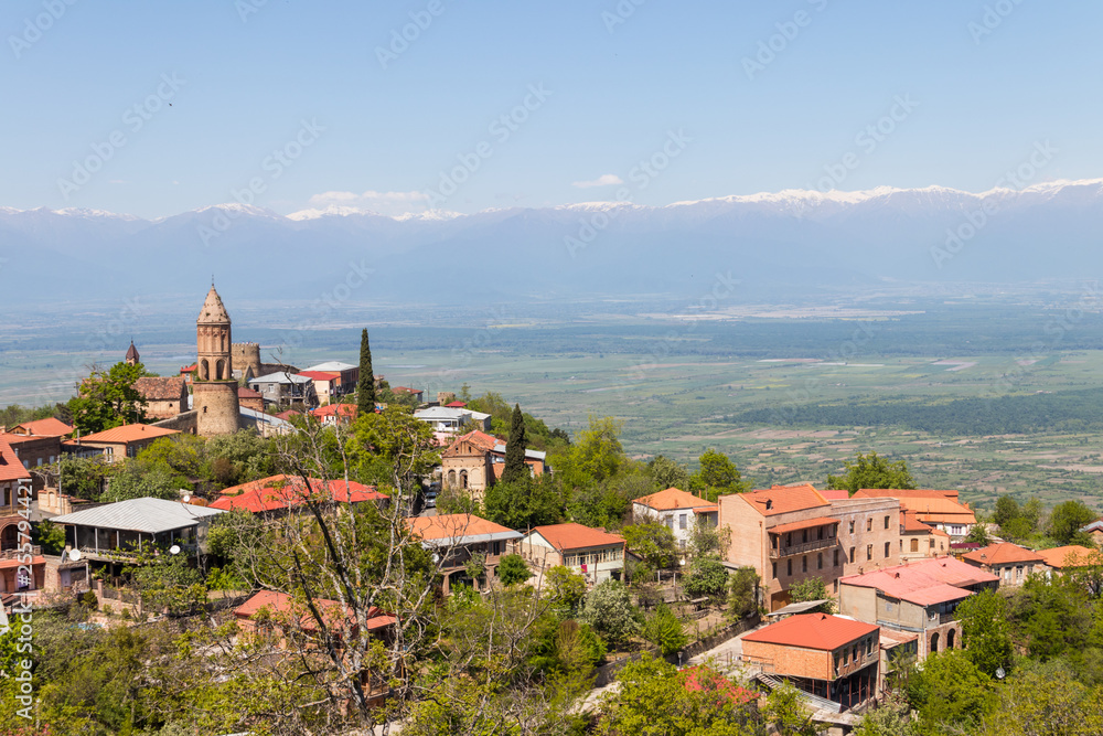 View on the Sighnaghi town and Caucasian mountains, Georgia