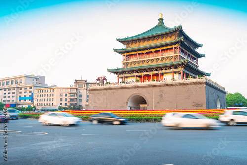 Bell Tower of Xi'an. Built in 1384 during the early Ming Dynasty, is a symbol of the city of Xi'an and one of the grandest of its kind in China. Located in Xi'an City, Shanxi Province, China.