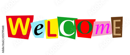 word welcome spelled with colorful overlapping cut out letters