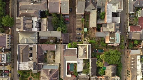 Aerial Overhead Downward View of French Quarter Houses New Orleans