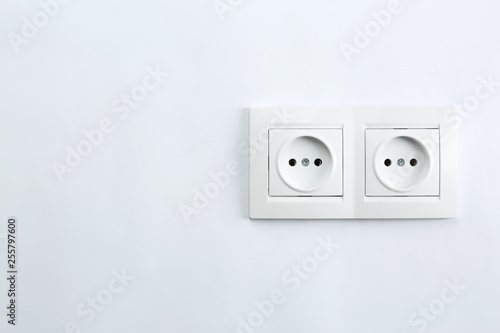 Power sockets on white background. Electrician's equipment