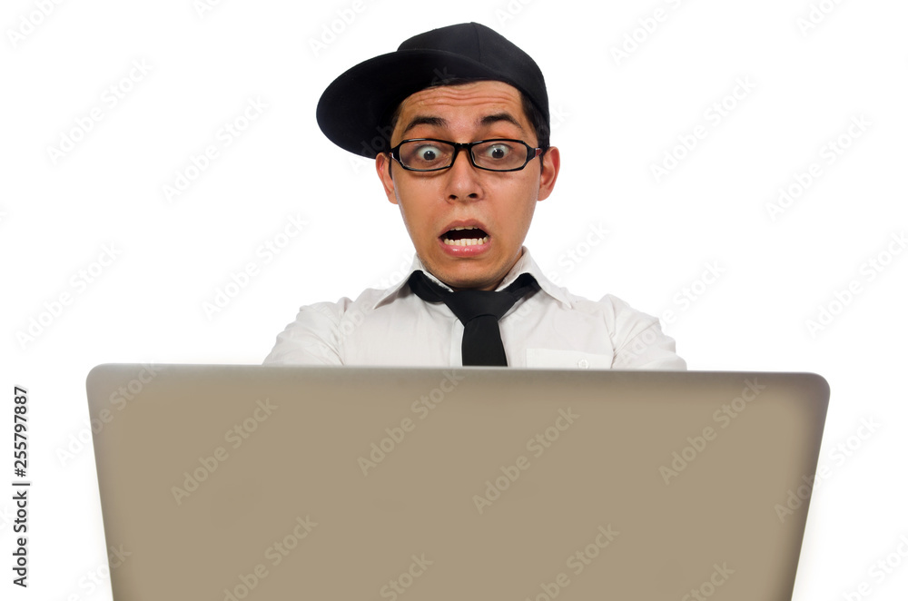 Young funny male programmer isolated on white Young funny male programmer isolated on white