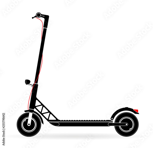 Electric scooter with battery in the platform. Black contour on a white background. Youth modern form of transport.