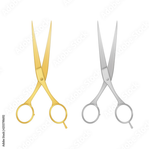Realistic 3d Detailed Glossy Hairdresser Scissors Set. Vector
