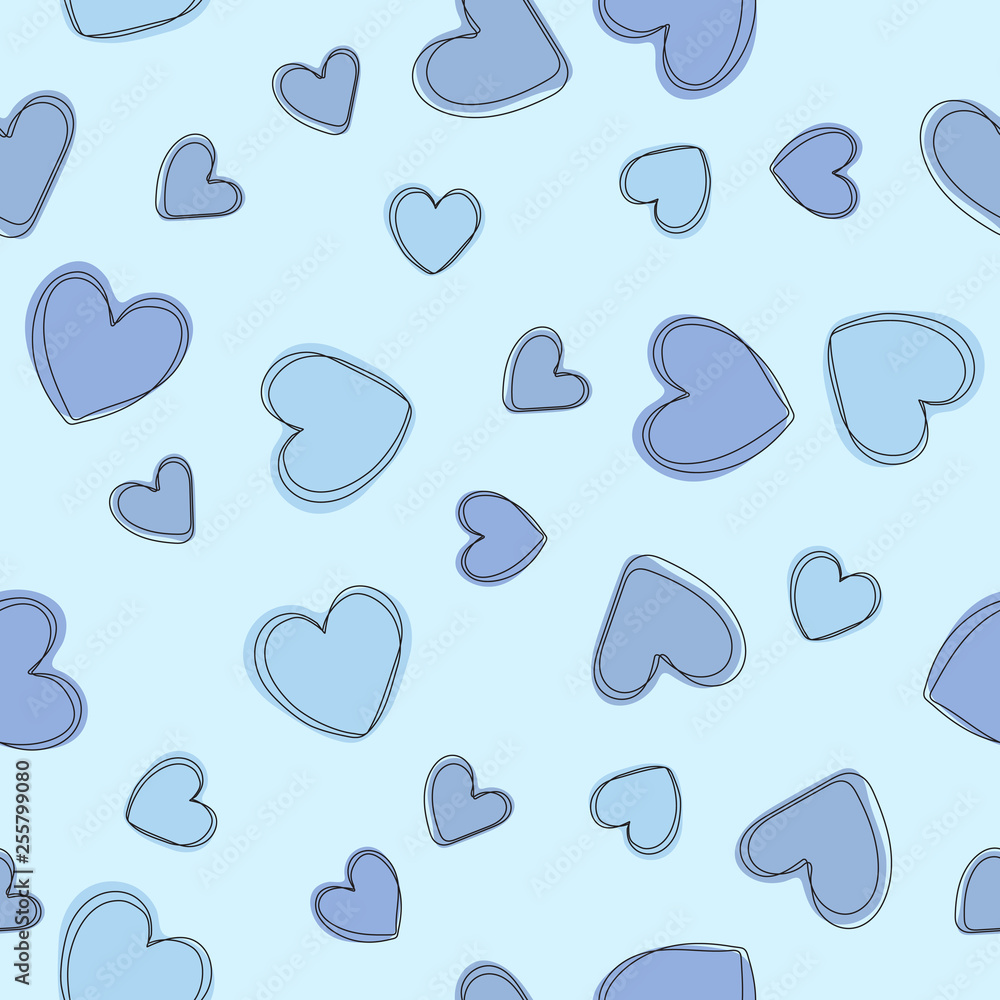 Soft, pastel blue background with hearts. Vector seamless pattern ...