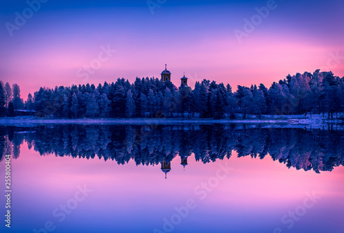 Amazing reflection view from Kuhmo, Finland.