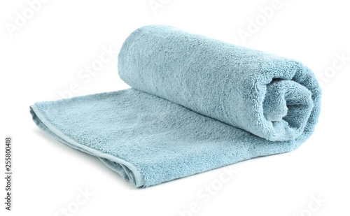 Photo Rolled soft terry towel on white background