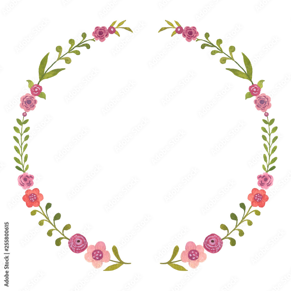 Floral wreath, watercolor frame, hand painted flower illustration, wedding flowers, invitation template.