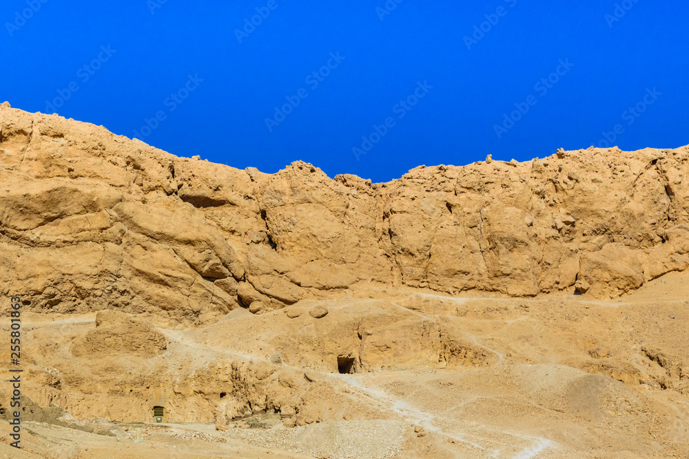 View on a hills and cliffs near the temple of Hatshepsut in Luxor, Egypt