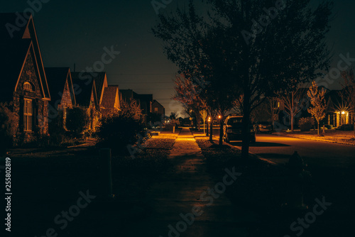 Residential Housing Neighborhood Street at Night in Bentonville Arkansas