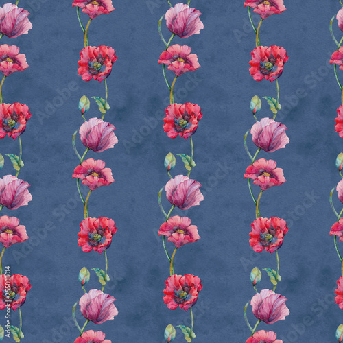 Watercolor wild red poppies. Surface design for interior decoration, printed issues, invitation cards.