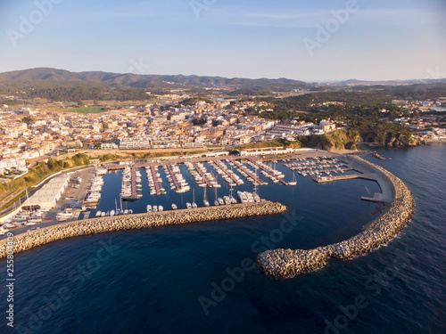 Aerial drone picture from small town Palamos from Spain, in Costa Brava