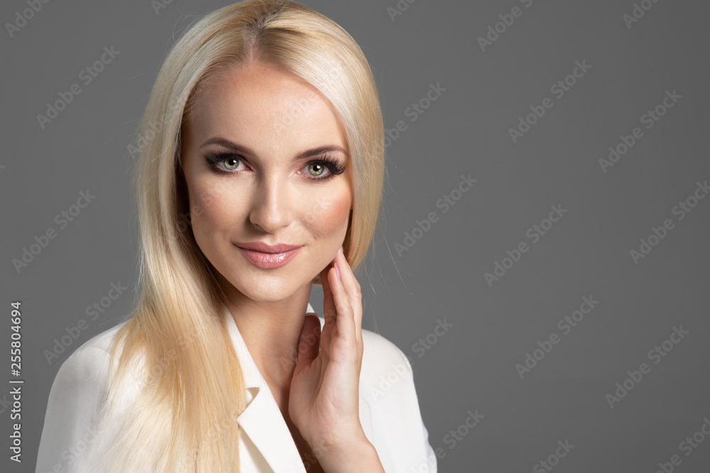Beauty blonde girl in white jacket Beauty blonde girl in white jacket