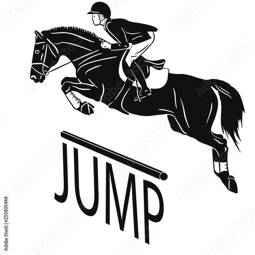 Equestrian sport, show jumping, eventing. An image of a rider jumping on a horse.
