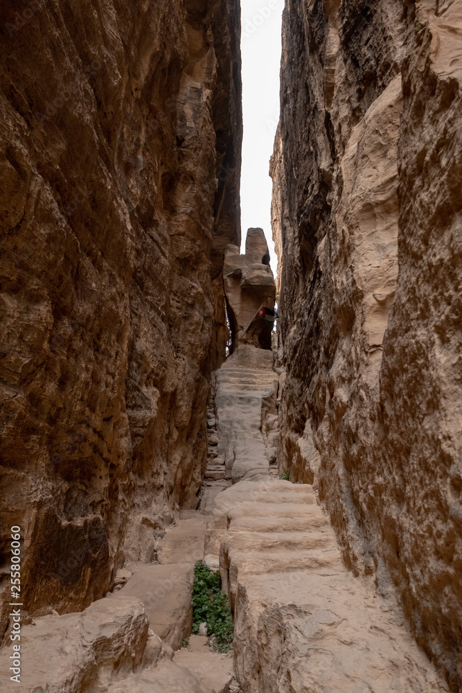 Stairs in red stone in Little Petra in Jordan