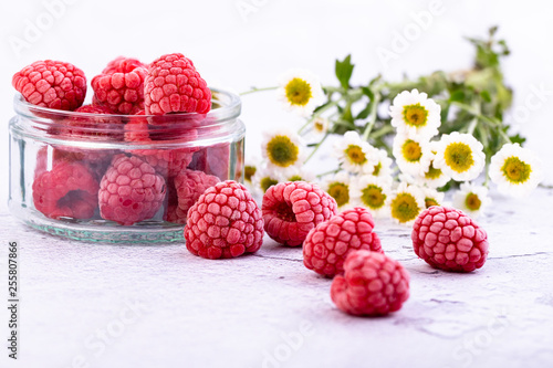 Raspberries with flowers