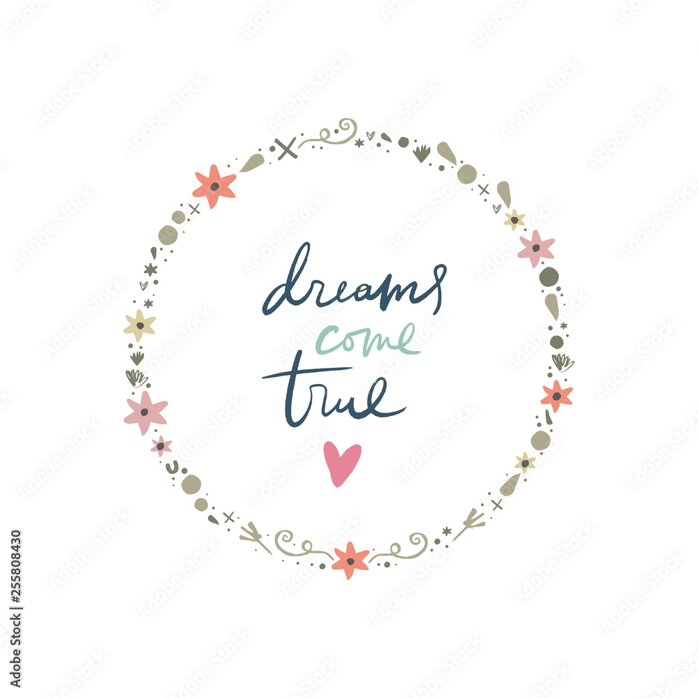 Vector floral frame with lettering, girl power theme, isolated objects. Hand drawn bohemian flowers Vector floral frame with lettering, girl power theme, isolated objects. Hand drawn bohemian flowers