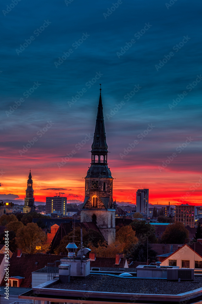 Kreuzkirche Church In Hanover on colorful sunset sky