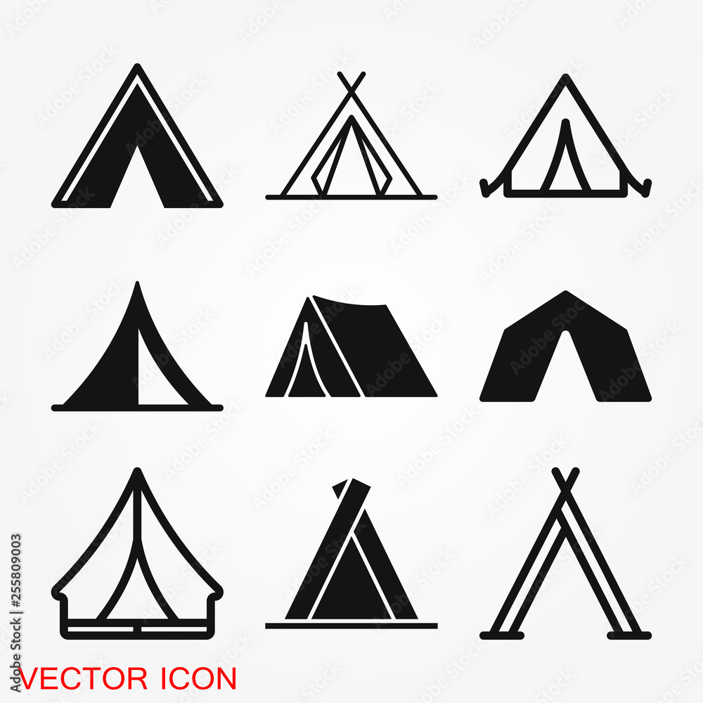 Camping tent icon vector sign symbol for design