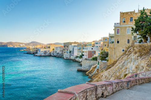 View of Ermoupoli in Syros island, capital of Cyclades Greece photo