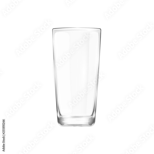 Glass close-up. Glass tumbler. Realistic glass beaker. Glassware for drinks. Drinking glass isolated vector illustration. Clean glassware with shadows and highlights EPS10