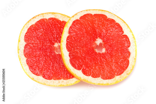 healthy food. sliced grapefruit isolated on white background. top view