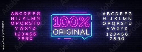 100% original neon text vector design template. 100% original neon sign, light banner design element colorful modern design trend, night bright advertising. Vector. Editing text neon sign