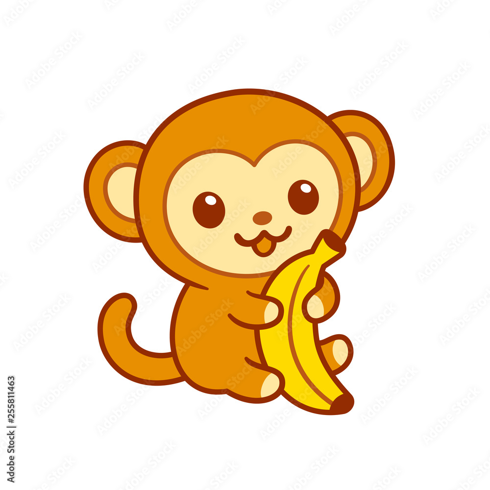 Obraz premium Cute cartoon baby monkey with banana