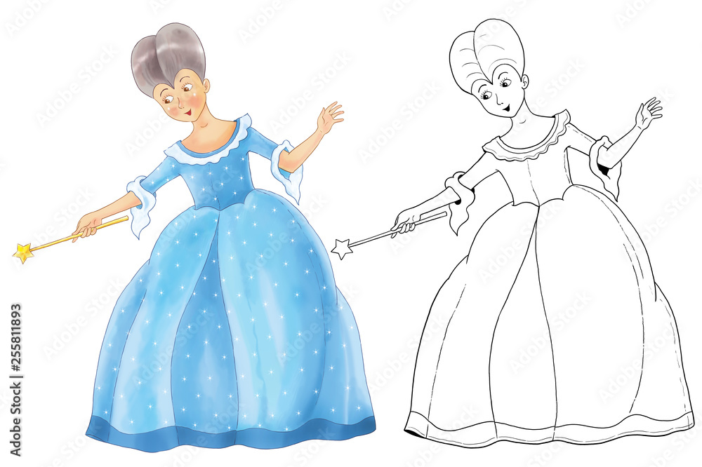 Cinderella. Coloring book. Coloring page. Illustration for children. Cute  and funny cartoon characters Stock Illustration | Adobe Stock
