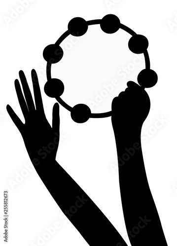 hands playing tambourine, silhouette vector