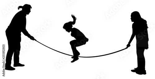 children jumping rope, silhouette vector