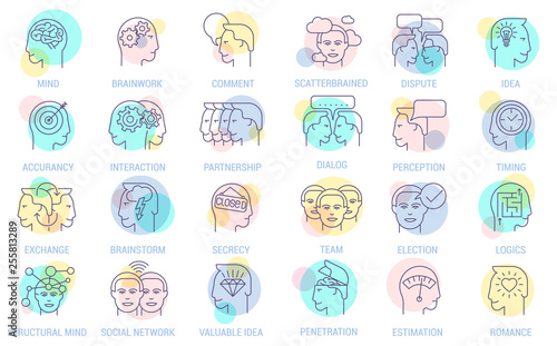 Thin line vector brainstorming business icon set. photo