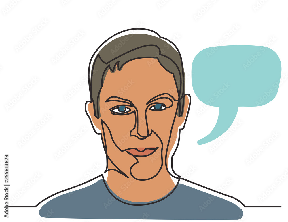 continuous line drawing of positive man portrait on white background continuous line drawing of positive man portrait on white background