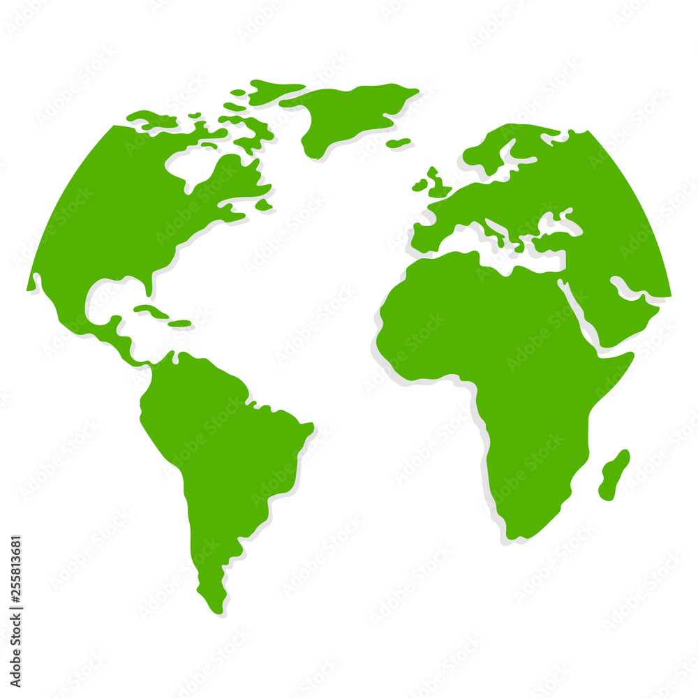 Green World Map or Global Cartography isolated on white background. Vector illustration for Your Design.