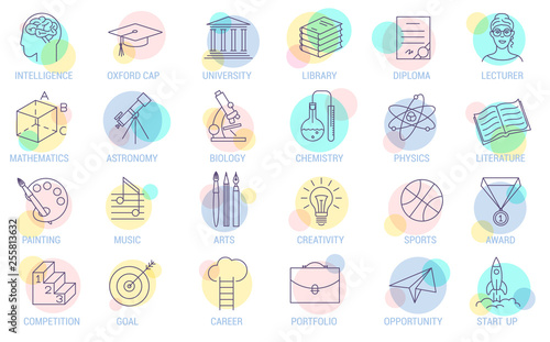 Thin line vector online education icon set. 