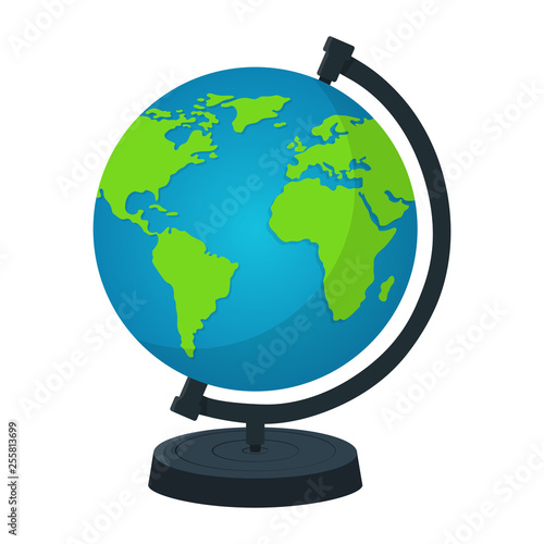 Earth Globe with Stand isolated on white background. World Map. Earth Icon. Vector illustration for Your Design.