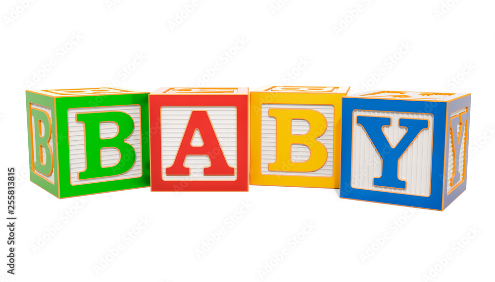 Baby word from ABC alphabet wooden blocks, 3D rendering Stock ...