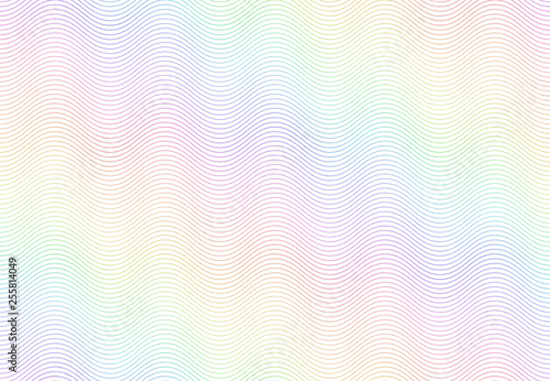 Guilloche watermark texture. Textured passport paper, banknote secure rainbow pattern and color line waves vector seamless background photo