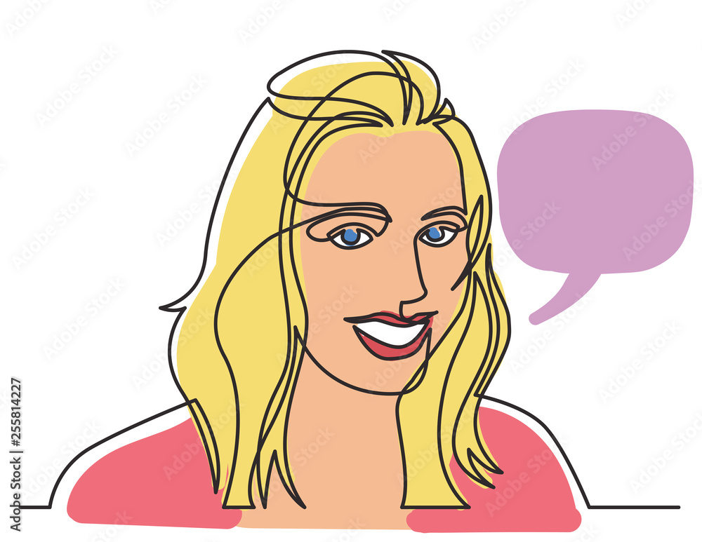 continuous line drawing of smiling woman looking good on white background continuous line drawing of smiling woman looking good on white background